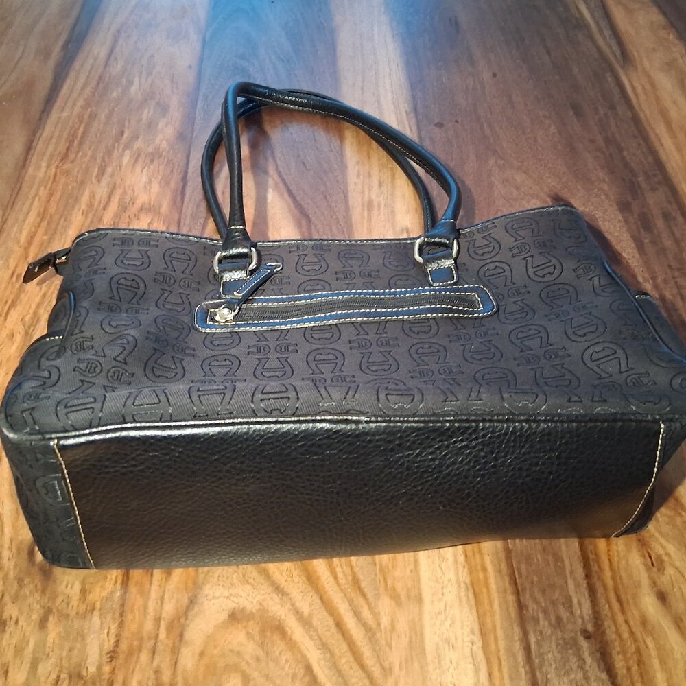 Etienne Aigner Black Signature A Logo Tote Shoulder Handbag Organizer Work Bag - Picture 3 of 16
